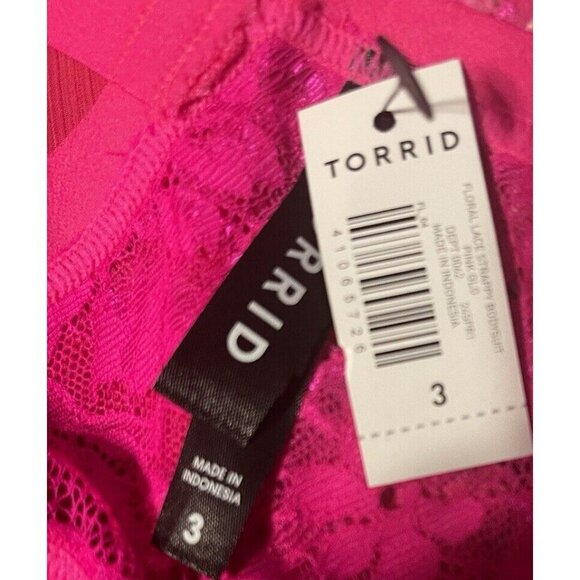 Torrid +3 Pink Sheer Mesh Lace Caged Neckline & Back Adjustable Strap Bodysuit - Picture 6 of 6